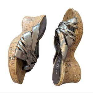 Arizona Jean Kids Y2K Silver Metallic Cork Wedge Sandals‎ Size 12